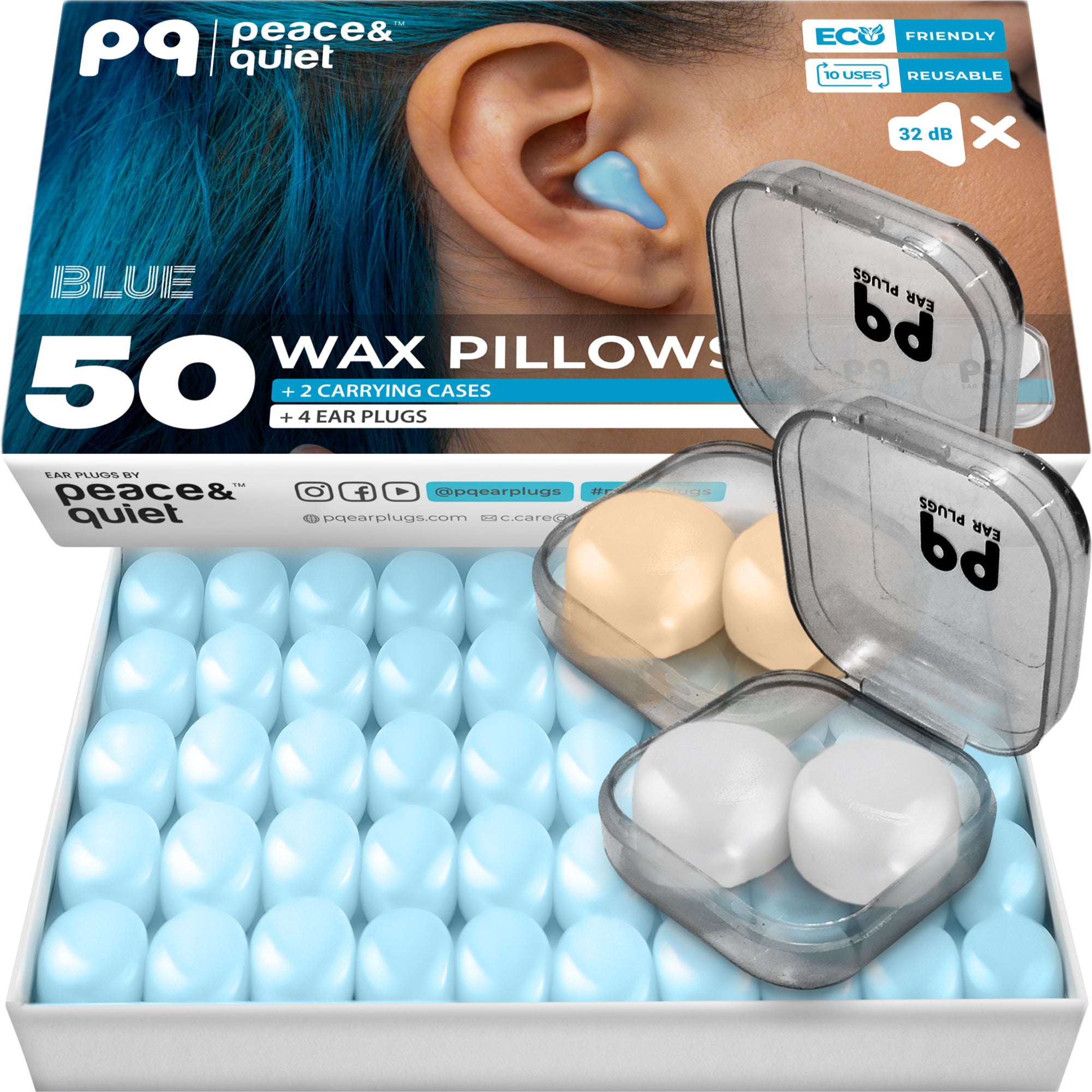 PQ WAX EAR PLUGS - 50 pillows