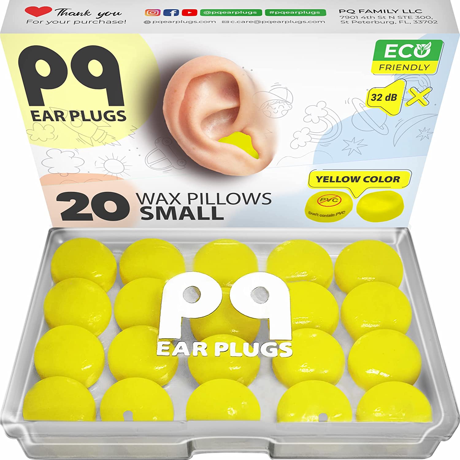 Wax Silicone Ear Plugs - 20 Yellow Items